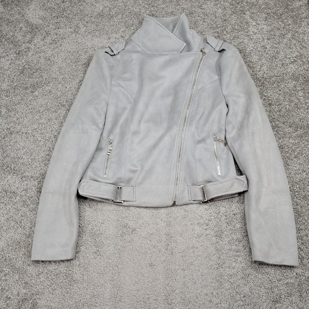 Romeo + Juliet Couture Womens Gray Faux Suede Moto Biker‎ Jacket Size L